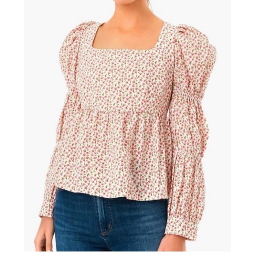 Tuckernuck Hyacinth House Square Neck Clemons Floral  Puff‎ Sleeve Blouse Small